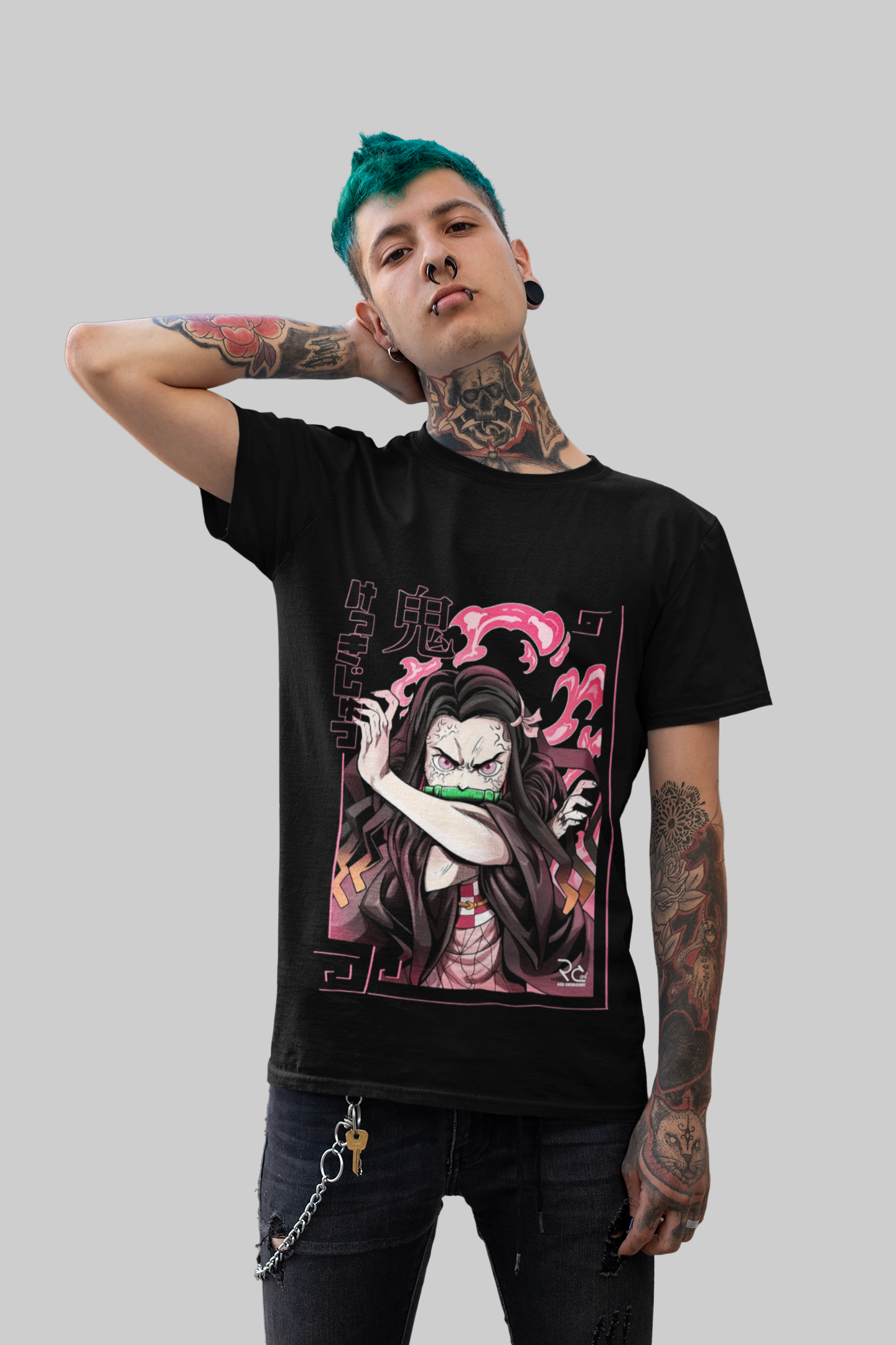 Nezuko Demon Slayer Unisex Regular fit Tshirt, Anime Graphic T-shirt, Black, Cotton, Anime Print