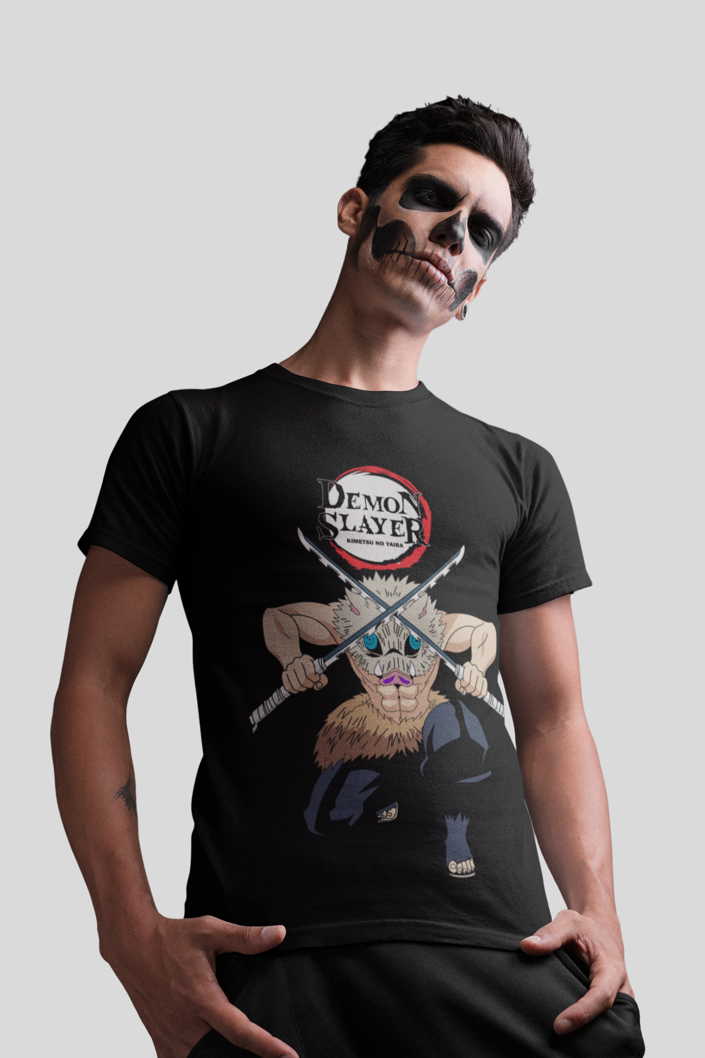 Inosuke Hashibira Demon Slayer Unisex Regular fit Tshirt, Anime Graphic T-shirt, Black, Cotton, Anime Print