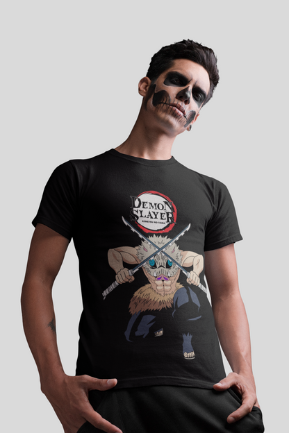 Inosuke Hashibira Demon Slayer Unisex Regular fit Tshirt, Anime Graphic T-shirt, Black, Cotton, Anime Print
