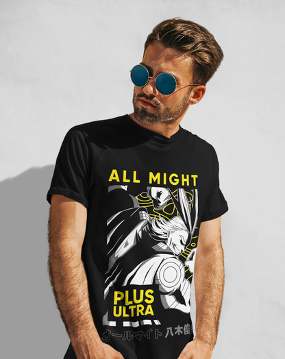 All Might (D-2) My Hero Academia Unisex Regular fit Tshirt, Anime Graphic T-shirt, Black, Cotton, Anime Print