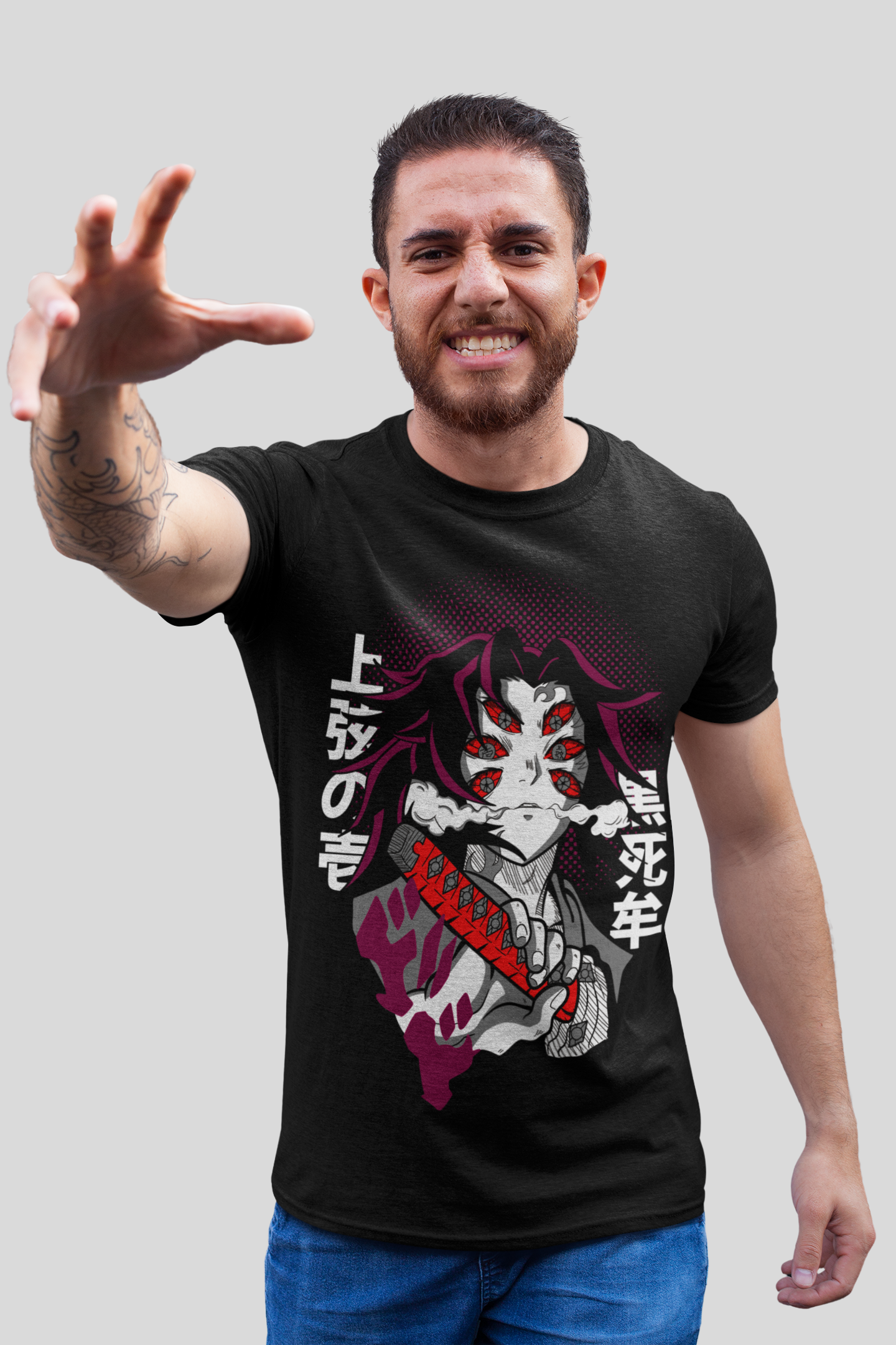 Kokushibo Demon Slayer Unisex Regular fit Tshirt, Anime Graphic T-shirt, Black, Cotton, Anime Print