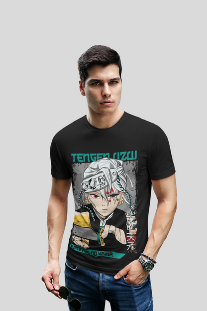 Tengen Uzui D-2 Demon Slayer Unisex Regular fit Tshirt, Anime Graphic T-shirt, Black, Cotton, Anime Print