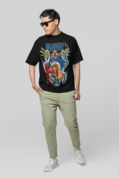 Buggy One Piece  Unisex Regular fit Tshirt, Anime Graphic T-shirt, Black, Cotton, Anime Print