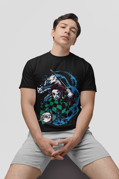 Tanjiro Kamado D-3 Demon Slayer Unisex Regular fit Tshirt, Anime Graphic T-shirt, Black, Cotton, Anime Print