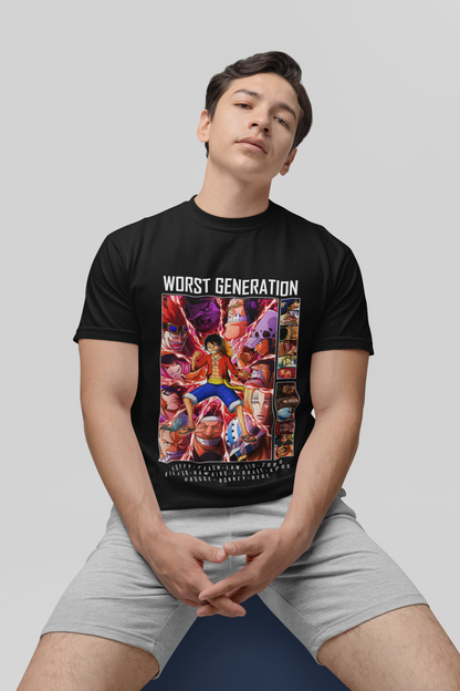 One Piece  Unisex Regular fit Tshirt, Anime Graphic T-shirt, Black, Cotton, Anime Print (OP-49)