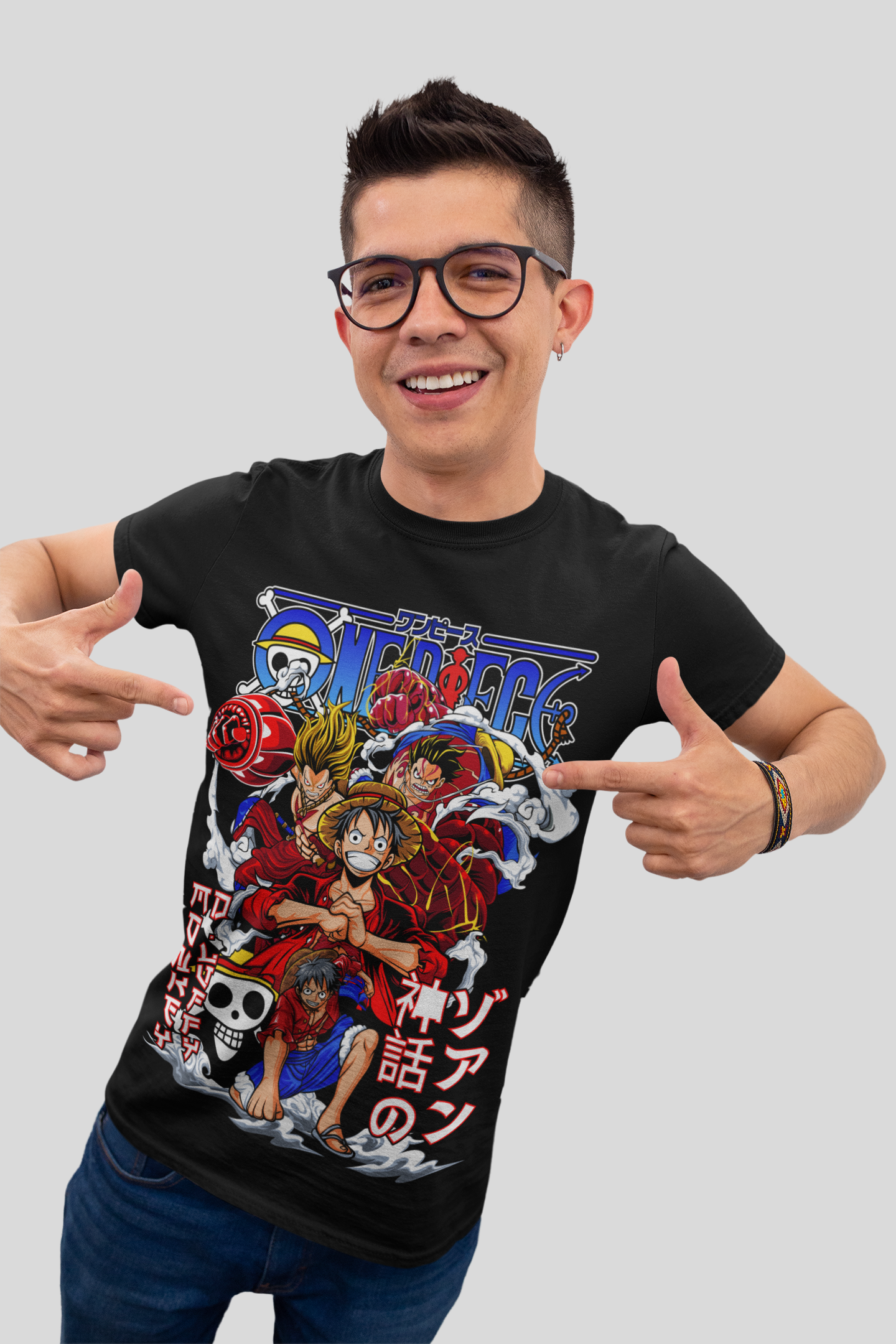 One Piece Unisex Regular fit Tshirt, Anime Graphic T-shirt, Black, Cotton, Anime Print