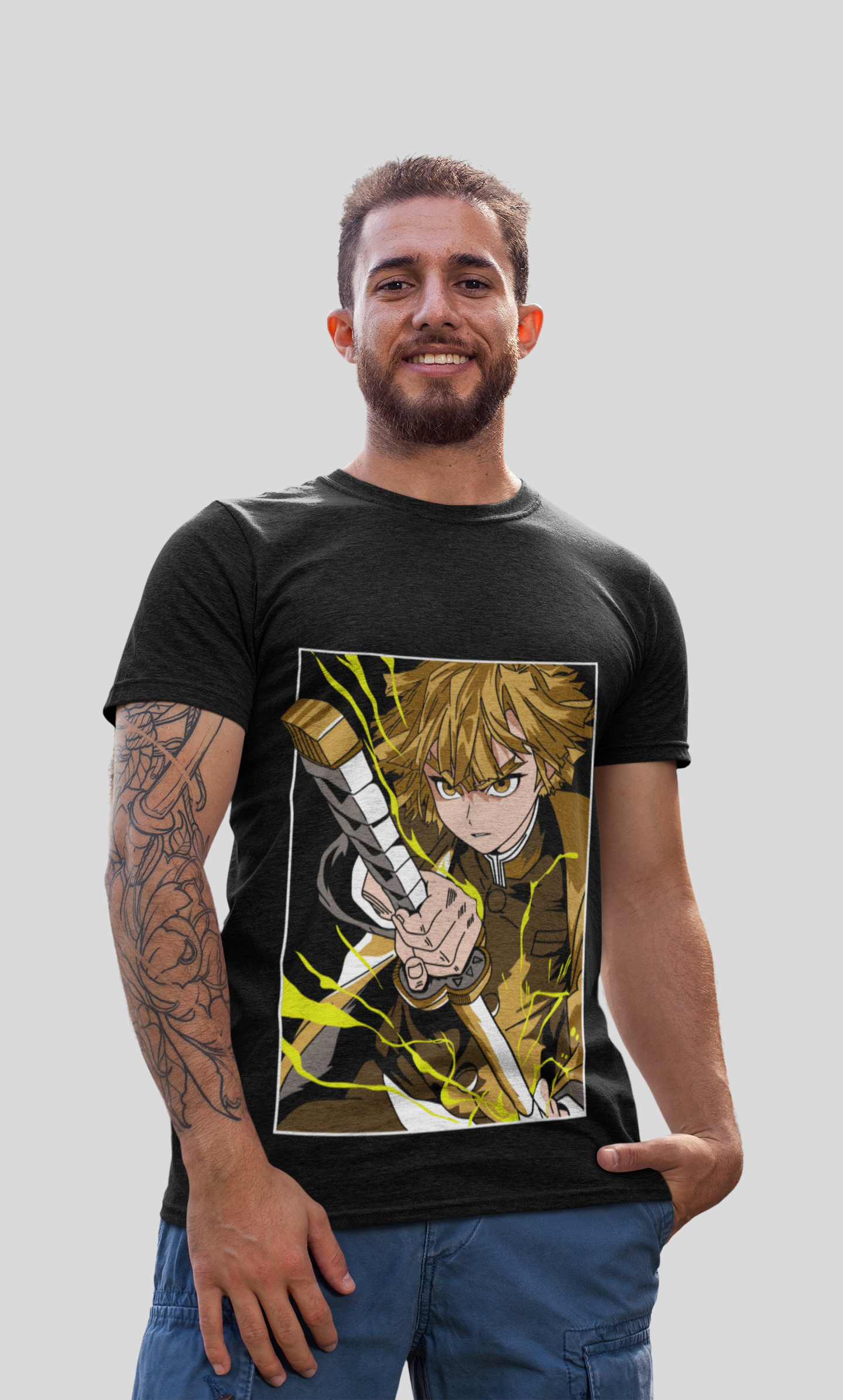 Zenitsu Demon Slayer Unisex Regular fit T-shirt, Anime Graphic T-shirt, Black, Cotton, Anime Print