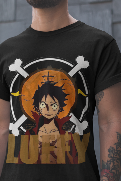 Luffy (D-2) One Piece  Unisex Regular fit Tshirt, Anime Graphic T-shirt, Black, Cotton, Anime Print