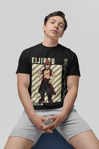 Eijiro Kirishima My Hero Academia Unisex Regular fit Tshirt, Anime Graphic T-shirt, Black, Cotton, Anime Print