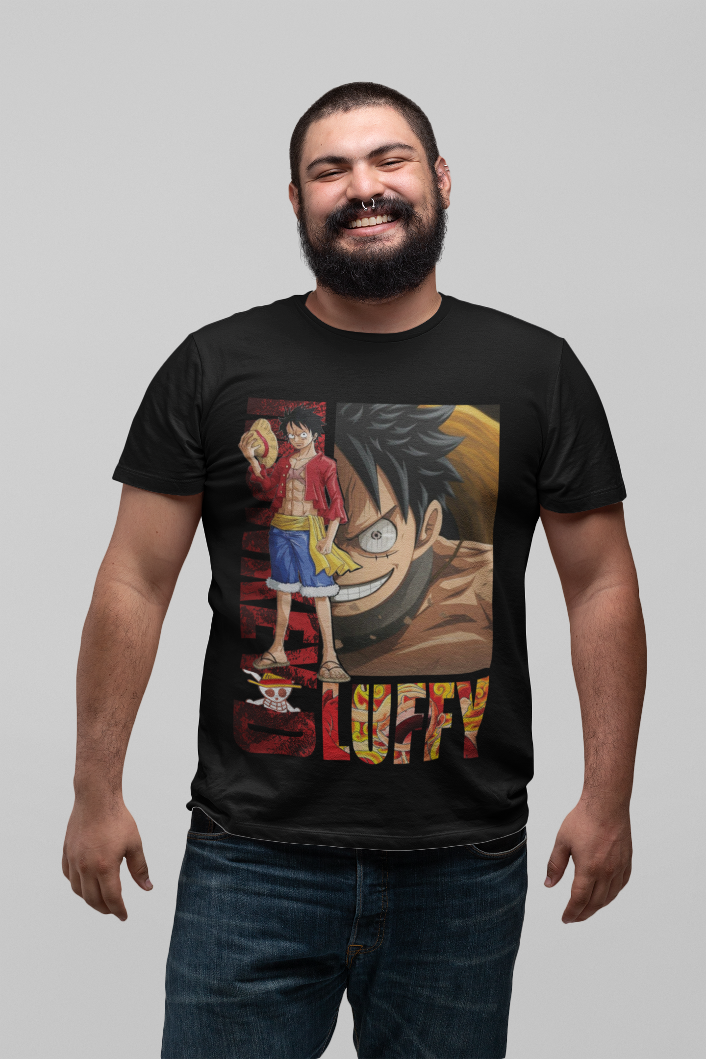 Luffy (D-3) One Piece  Unisex Regular fit Tshirt, Anime Graphic T-shirt, Black, Cotton, Anime Print