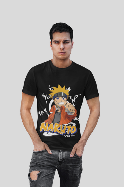 Naruto (D-4) Unisex Regular fit Tshirt, Anime Graphic T-shirt, Black, Cotton, Anime Print