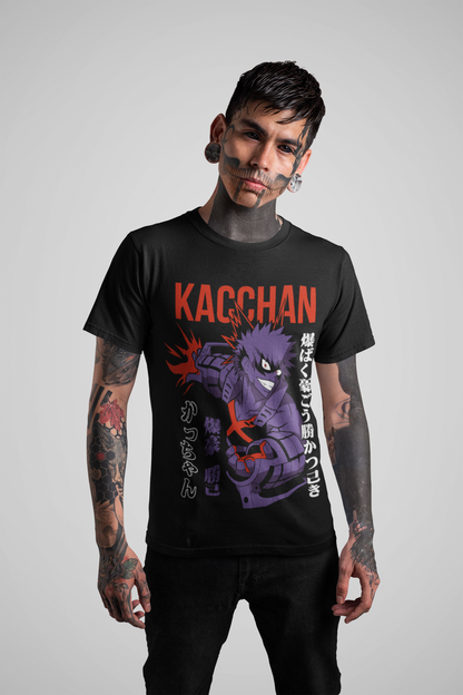 Katsuki Bakugo(D-3) My Hero Academia Unisex Regular fit Tshirt, Anime Graphic T-shirt, Black, Cotton, Anime Print