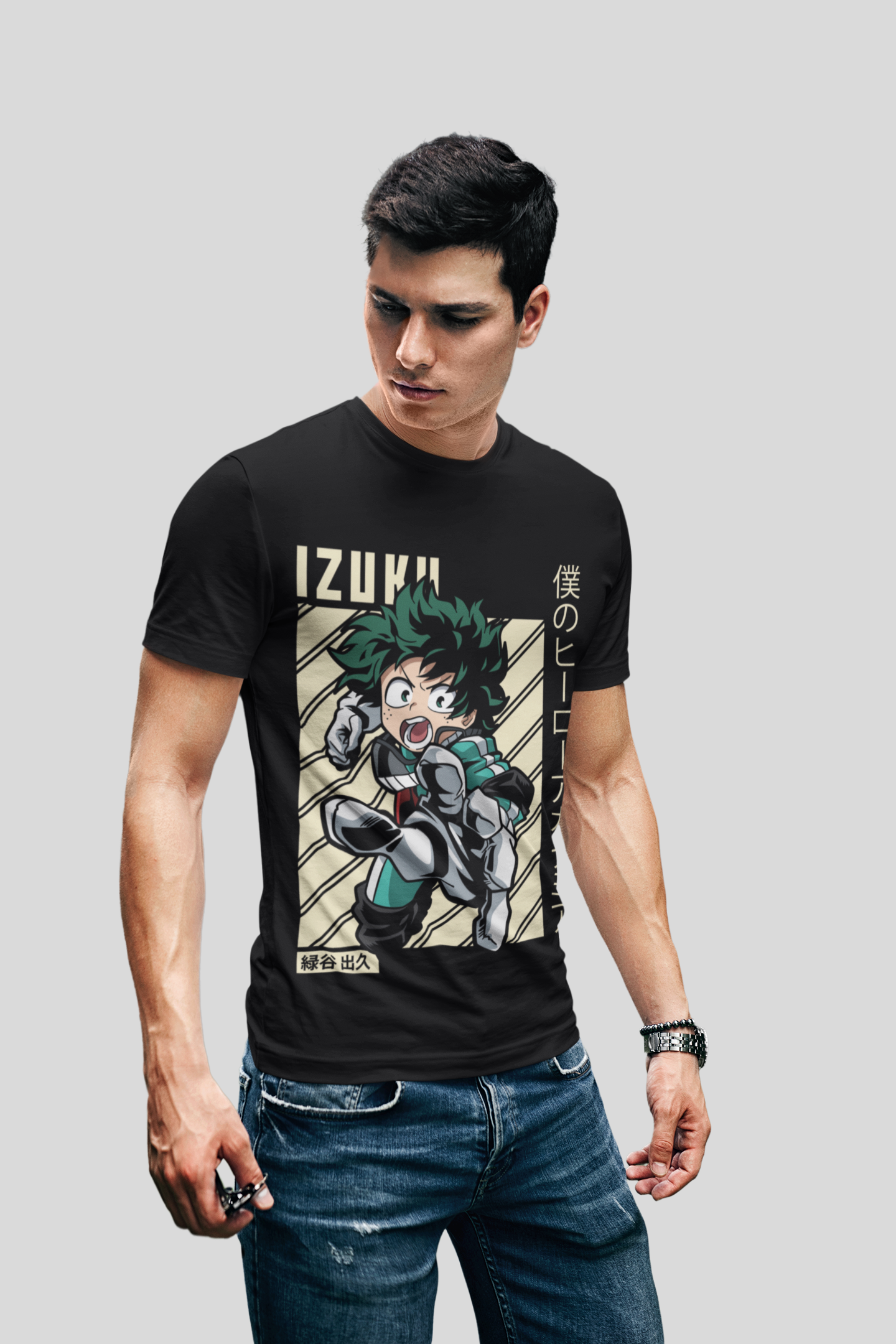 Izuku Midoriya My Hero Academia Unisex Regular fit Tshirt, Anime Graphic T-shirt, Black, Cotton, Anime Print