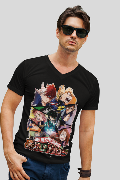 My Hero Academia Unisex Regular fit Tshirt, Anime Graphic T-shirt, Black, Cotton, Anime Print (MHA-55)
