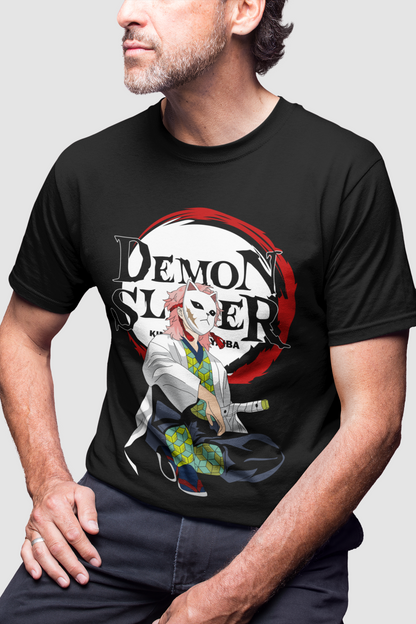 Demon Slayer Unisex Regular fit Tshirt, Anime Graphic T-shirt, Black, Cotton, Anime Print (D042)