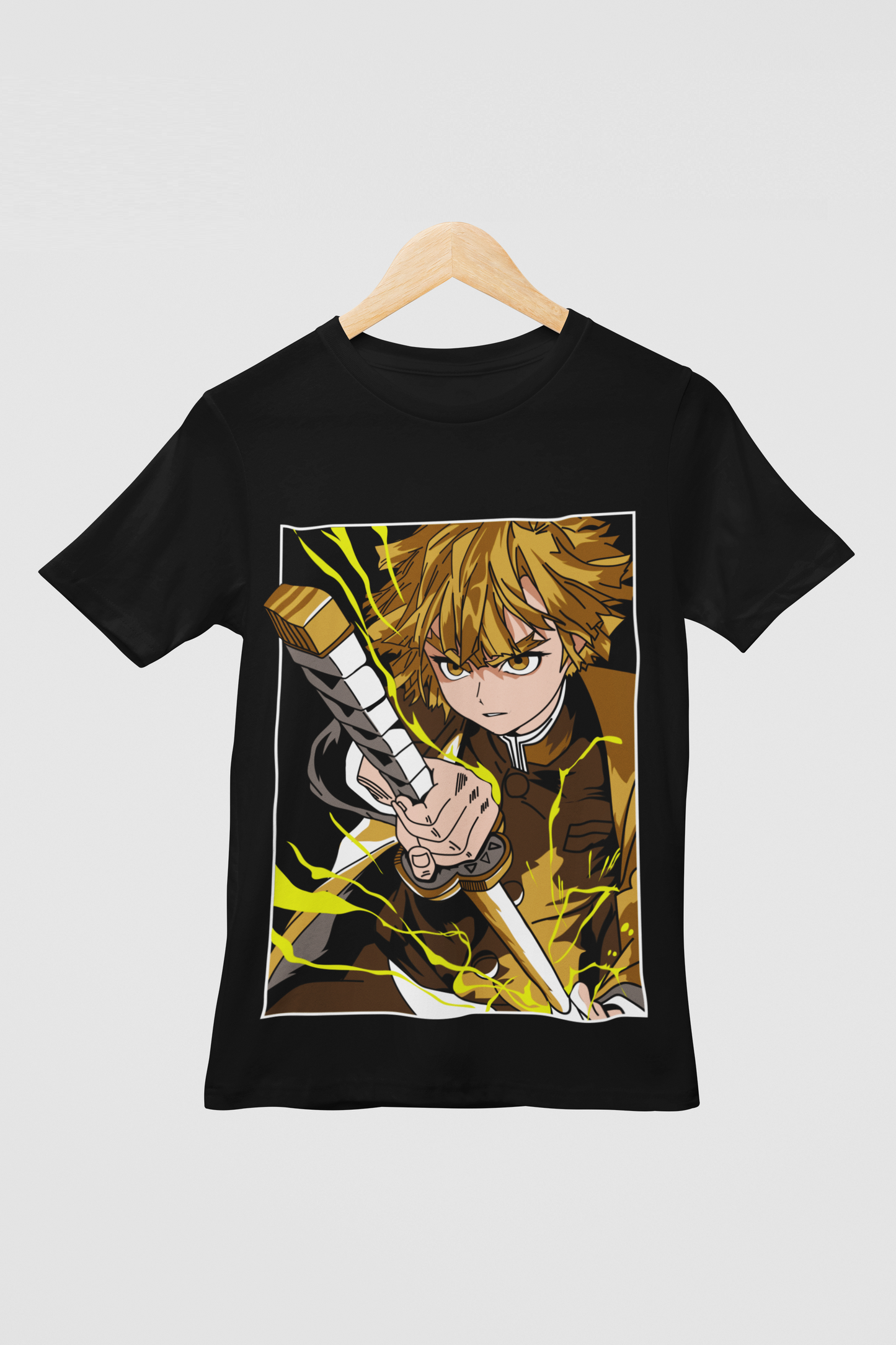 Zenitsu Demon Slayer Unisex Regular fit T-shirt, Anime Graphic T-shirt, Black, Cotton, Anime Print