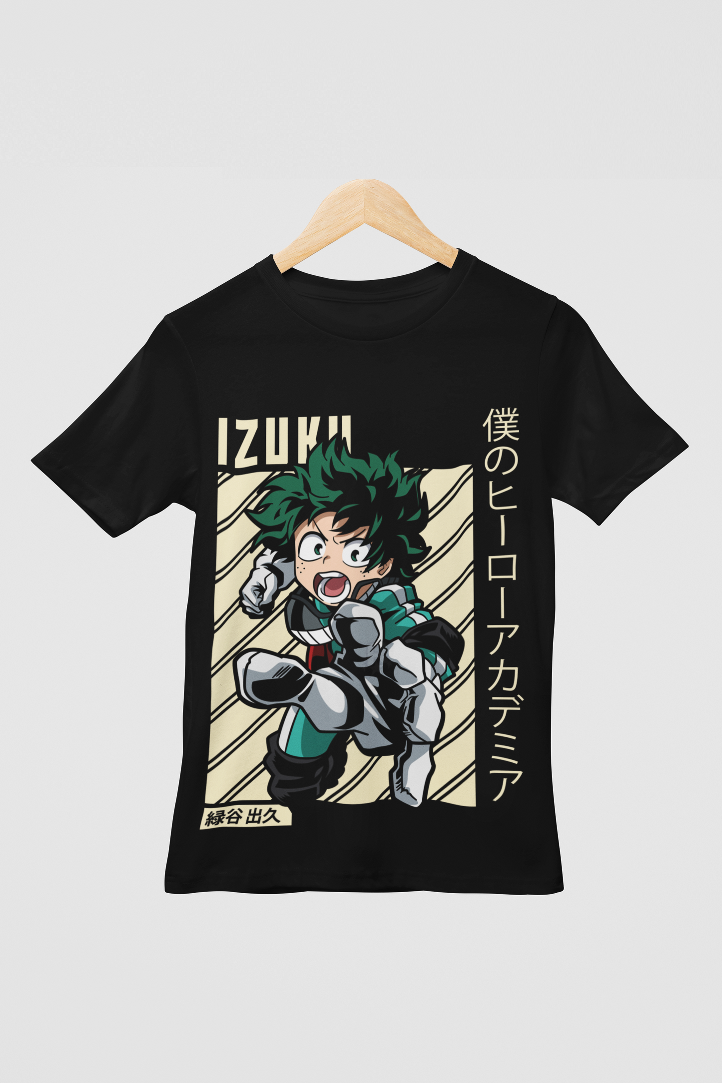 Izuku Midoriya My Hero Academia Unisex Regular fit Tshirt, Anime Graphic T-shirt, Black, Cotton, Anime Print