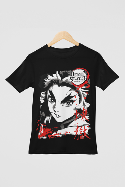 Kyōjurō Rengoku Demon Slayer Unisex Regular fit Tshirt, Anime Graphic T-shirt, Black, Cotton, Anime Print