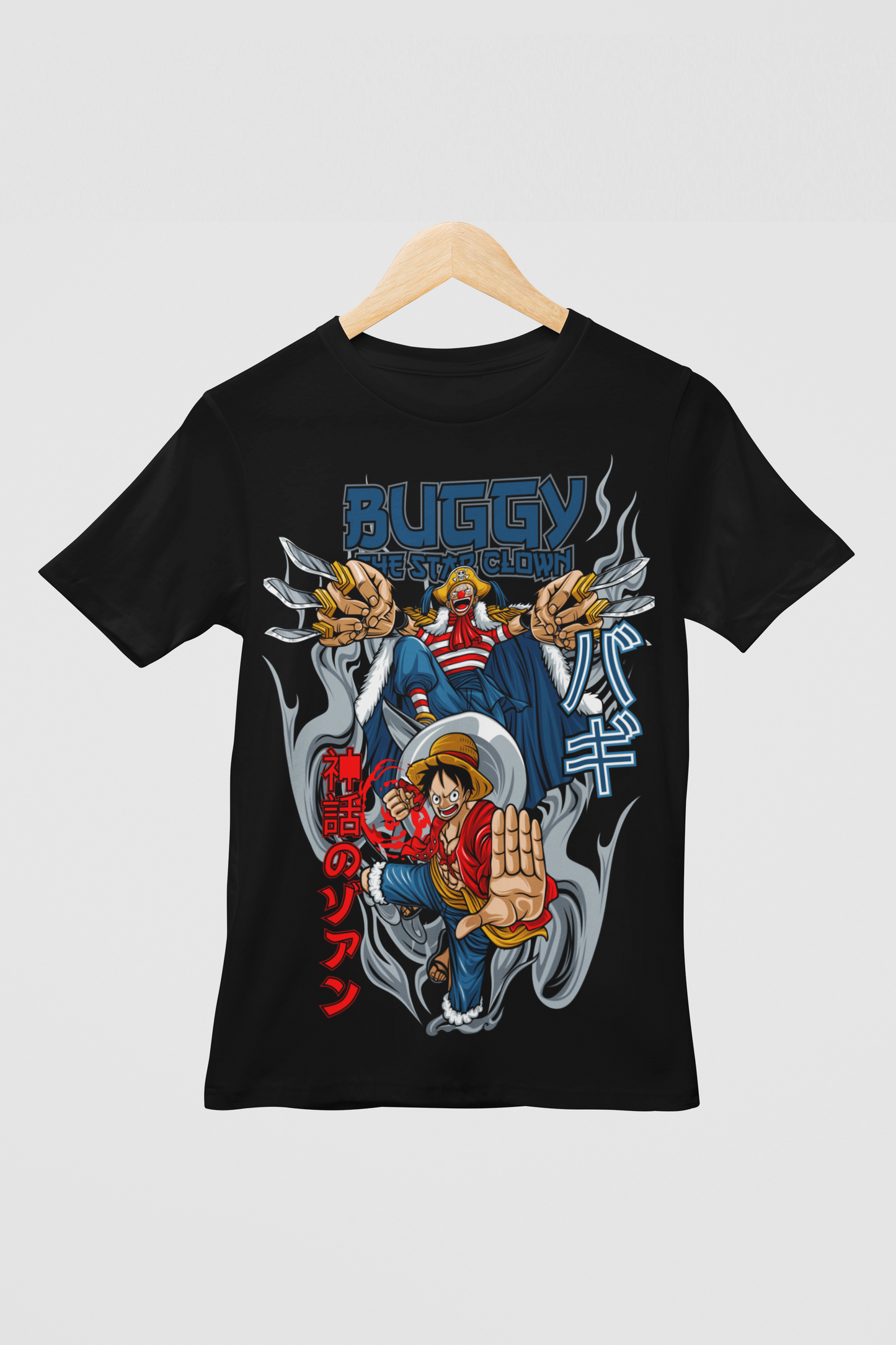 Buggy One Piece  Unisex Regular fit Tshirt, Anime Graphic T-shirt, Black, Cotton, Anime Print