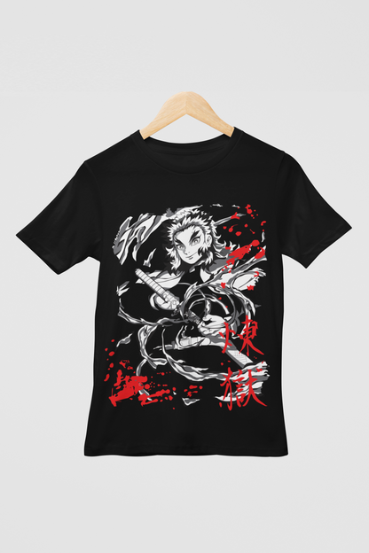 Kyōjurō Rengoku D-2 Demon Slayer Unisex Regular fit Tshirt, Anime Graphic T-shirt, Black, Cotton, Anime Print