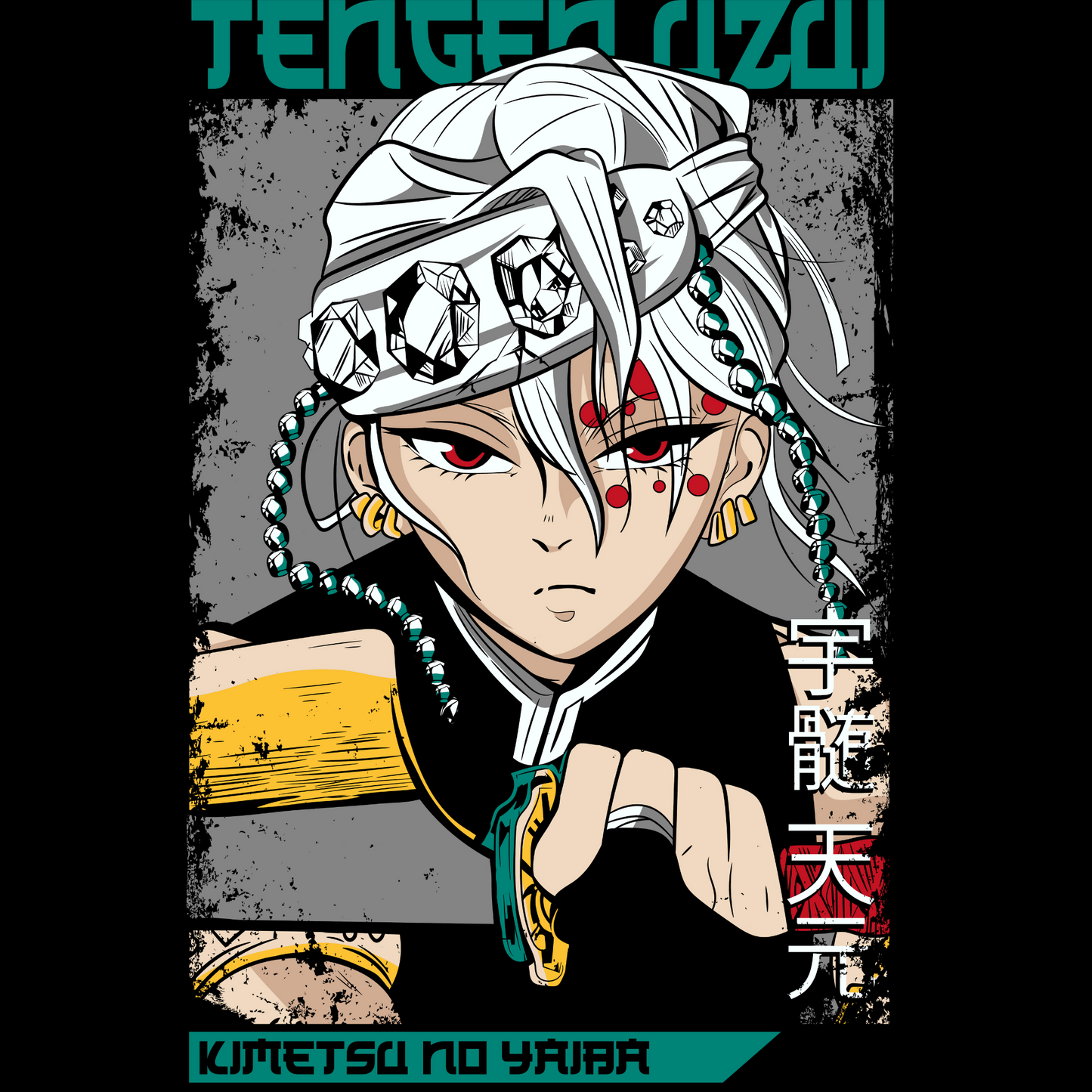 Tengen Uzui D-2 Demon Slayer Unisex Regular fit Tshirt, Anime Graphic T-shirt, Black, Cotton, Anime Print
