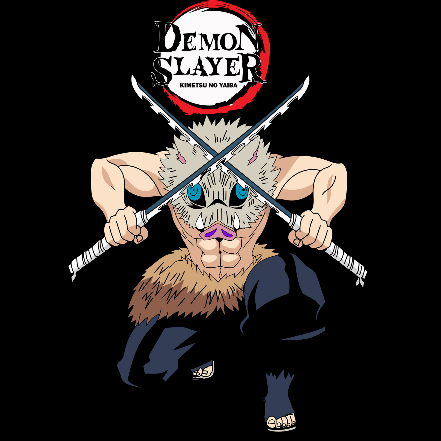 Inosuke Hashibira Demon Slayer Unisex Regular fit Tshirt, Anime Graphic T-shirt, Black, Cotton, Anime Print