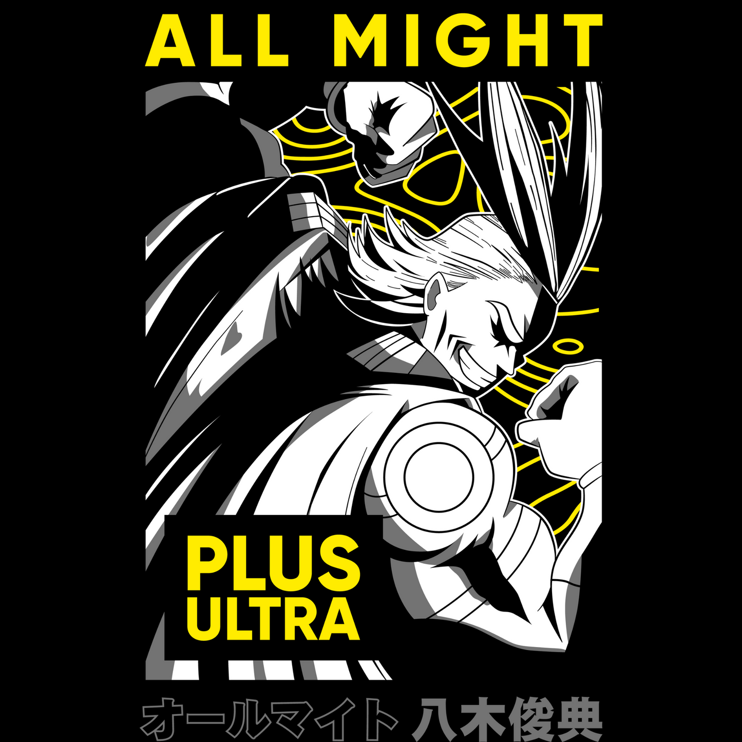 All Might (D-2) My Hero Academia Unisex Regular fit Tshirt, Anime Graphic T-shirt, Black, Cotton, Anime Print