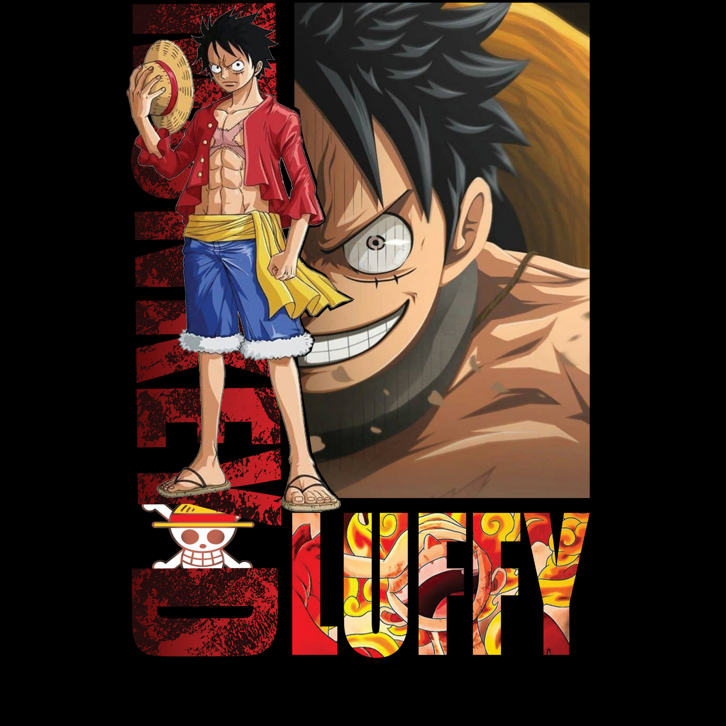 Luffy (D-3) One Piece  Unisex Regular fit Tshirt, Anime Graphic T-shirt, Black, Cotton, Anime Print