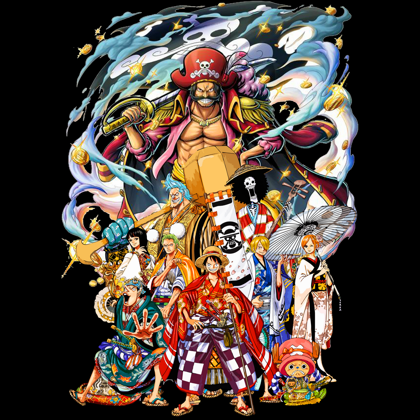 One Piece  Unisex Regular fit Tshirt, Anime Graphic T-shirt, Black, Cotton, Anime Print (OP-12)
