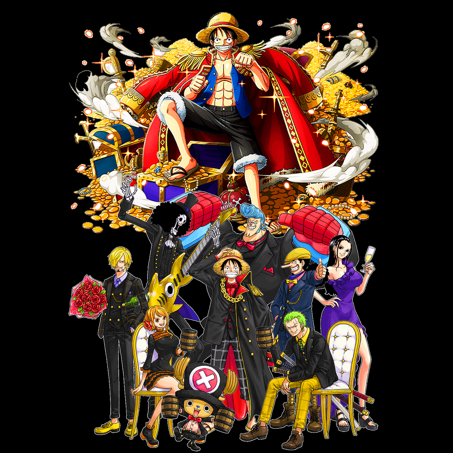 One Piece  Unisex Regular fit Tshirt, Anime Graphic T-shirt, Black, Cotton, Anime Print (OP-77)