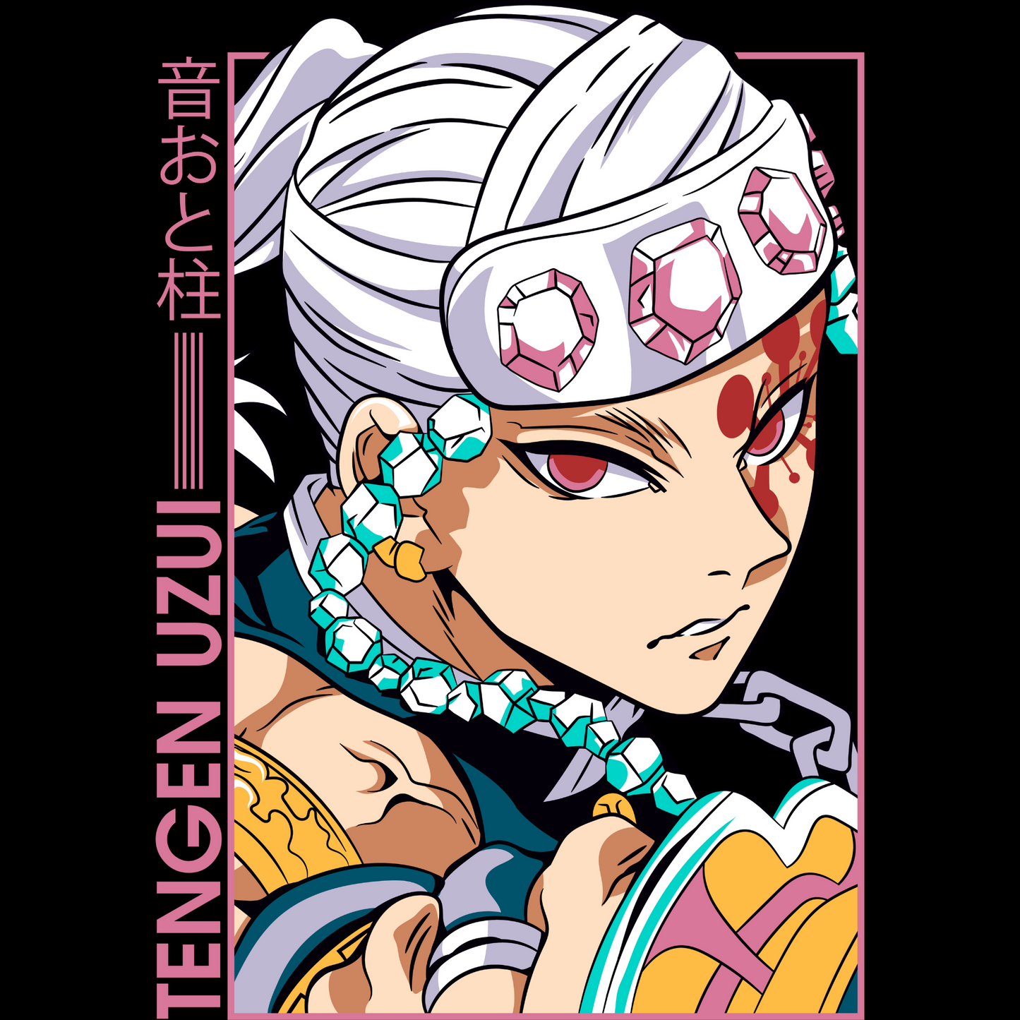 Tengen Uzui Demon Slayer Unisex Regular fit Tshirt, Anime Graphic T-shirt, Black, Cotton, Anime Print