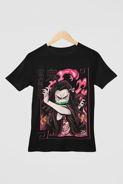 Nezuko Demon Slayer Unisex Regular fit Tshirt, Anime Graphic T-shirt, Black, Cotton, Anime Print