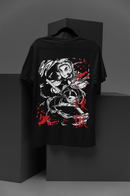Kyōjurō Rengoku D-2 Demon Slayer Unisex Regular fit Tshirt, Anime Graphic T-shirt, Black, Cotton, Anime Print