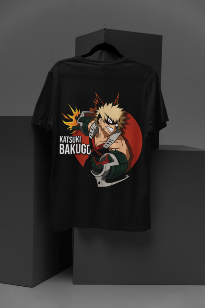 Katsuki Bakugo My Hero Academia Unisex Regular fit Tshirt, Anime Graphic T-shirt, Black, Cotton, Anime Print