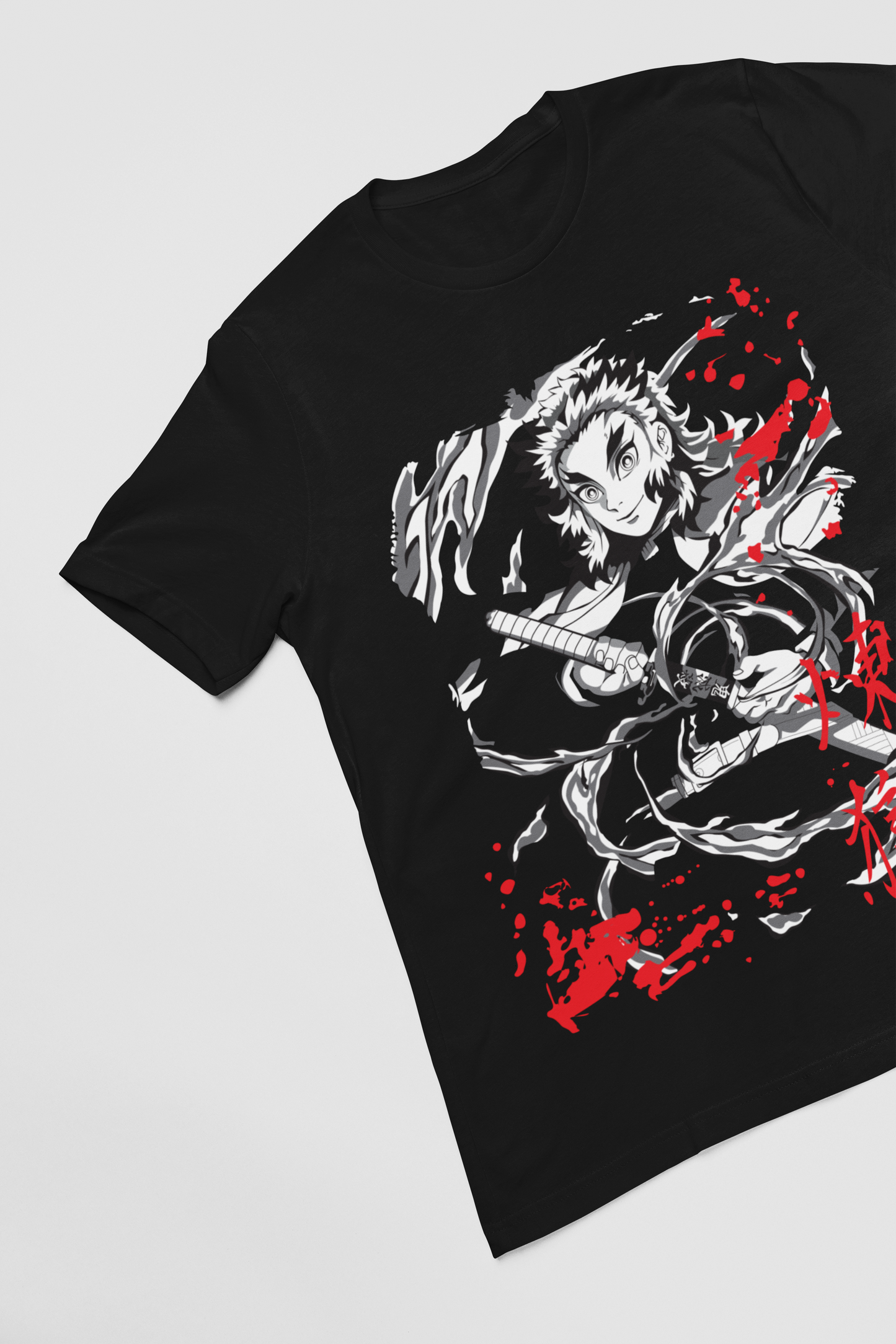 Kyōjurō Rengoku D-2 Demon Slayer Unisex Regular fit Tshirt, Anime Graphic T-shirt, Black, Cotton, Anime Print