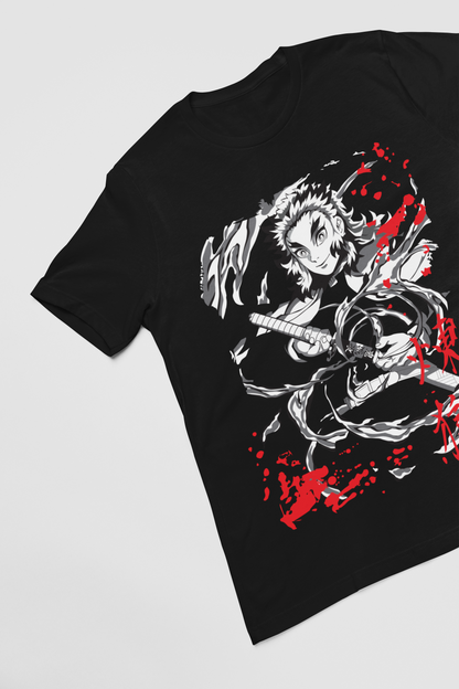 Kyōjurō Rengoku D-2 Demon Slayer Unisex Regular fit Tshirt, Anime Graphic T-shirt, Black, Cotton, Anime Print