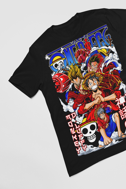 One Piece Unisex Regular fit Tshirt, Anime Graphic T-shirt, Black, Cotton, Anime Print
