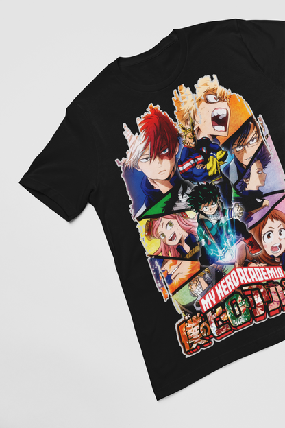 My Hero Academia Unisex Regular fit Tshirt, Anime Graphic T-shirt, Black, Cotton, Anime Print (MHA-55)