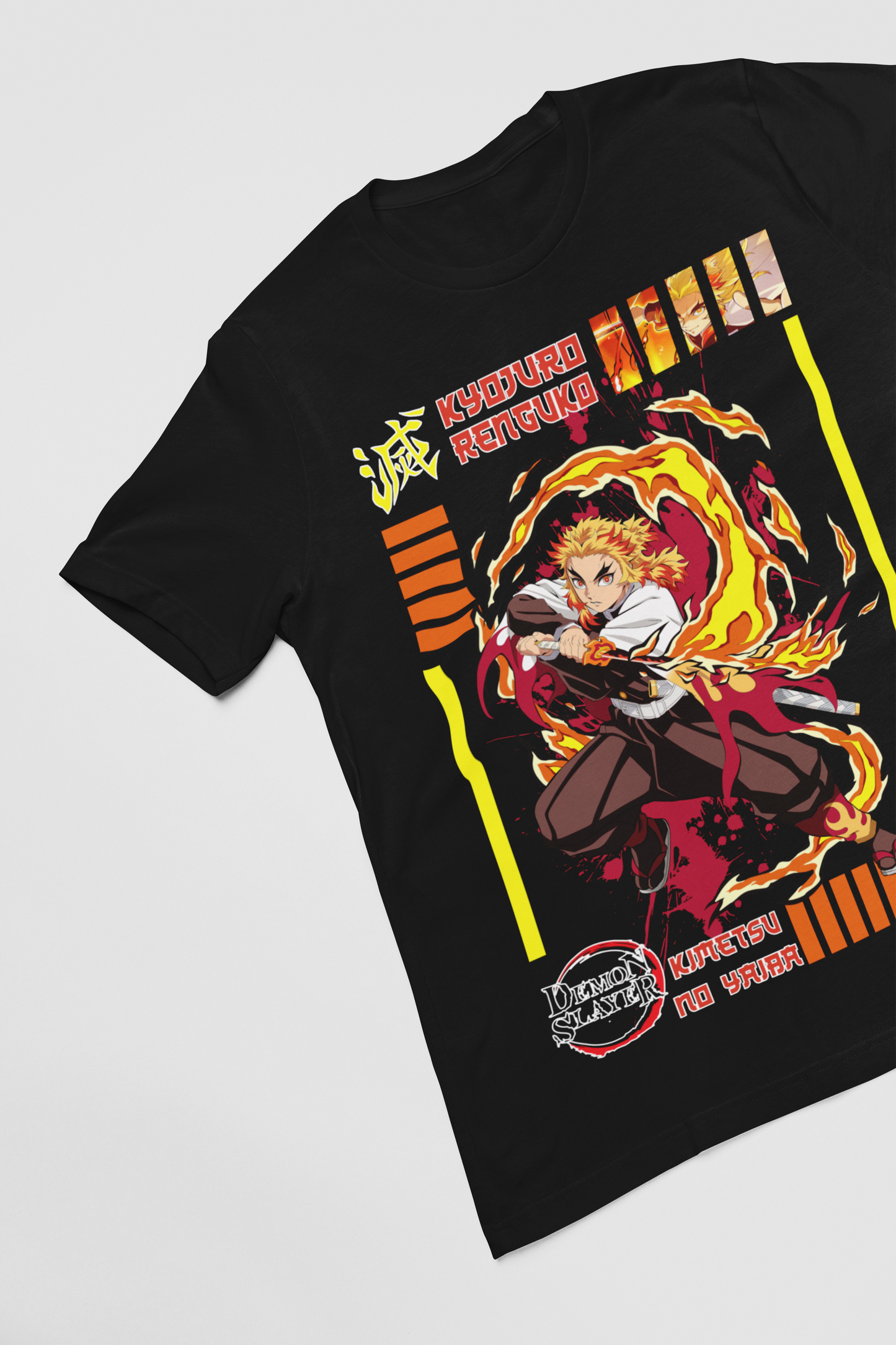 Kyōjurō Rengoku D-3 Demon Slayer Unisex Regular fit Tshirt, Anime Graphic T-shirt, Black, Cotton, Anime Print