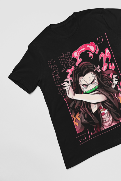 Nezuko Demon Slayer Unisex Regular fit Tshirt, Anime Graphic T-shirt, Black, Cotton, Anime Print