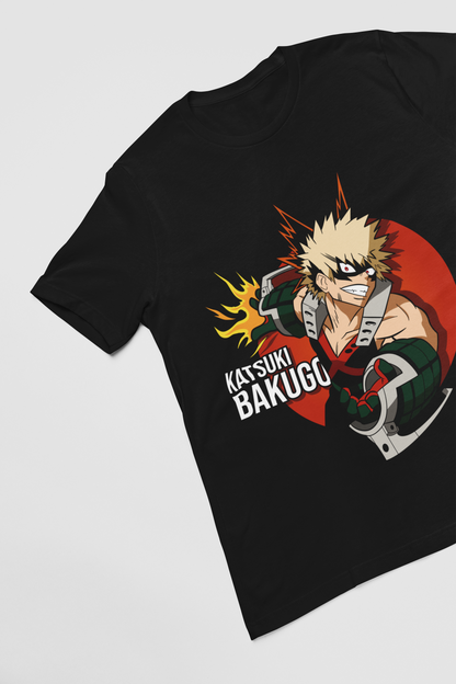 Katsuki Bakugo My Hero Academia Unisex Regular fit Tshirt, Anime Graphic T-shirt, Black, Cotton, Anime Print