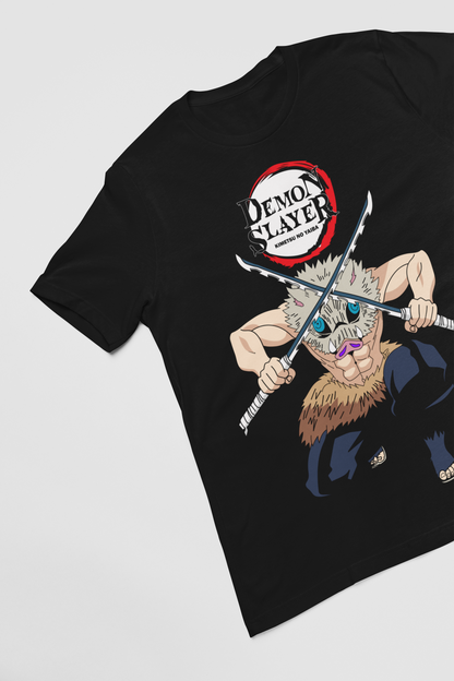 Inosuke Hashibira Demon Slayer Unisex Regular fit Tshirt, Anime Graphic T-shirt, Black, Cotton, Anime Print