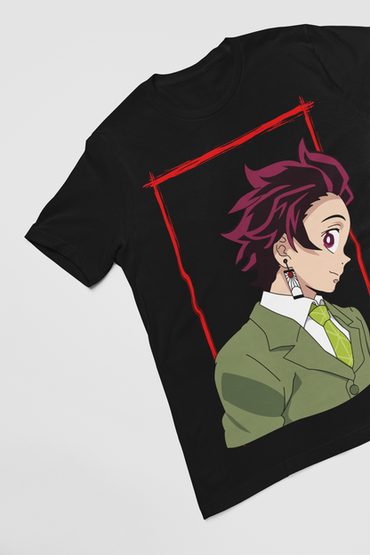Tanjiro Kamado D-4 Demon Slayer Unisex Regular fit Tshirt, Anime Graphic T-shirt, Black, Cotton, Anime Print