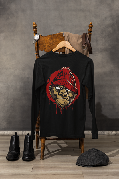 Stylish Black Graphic Full-Sleeve T-Shirt with Gorilla Art