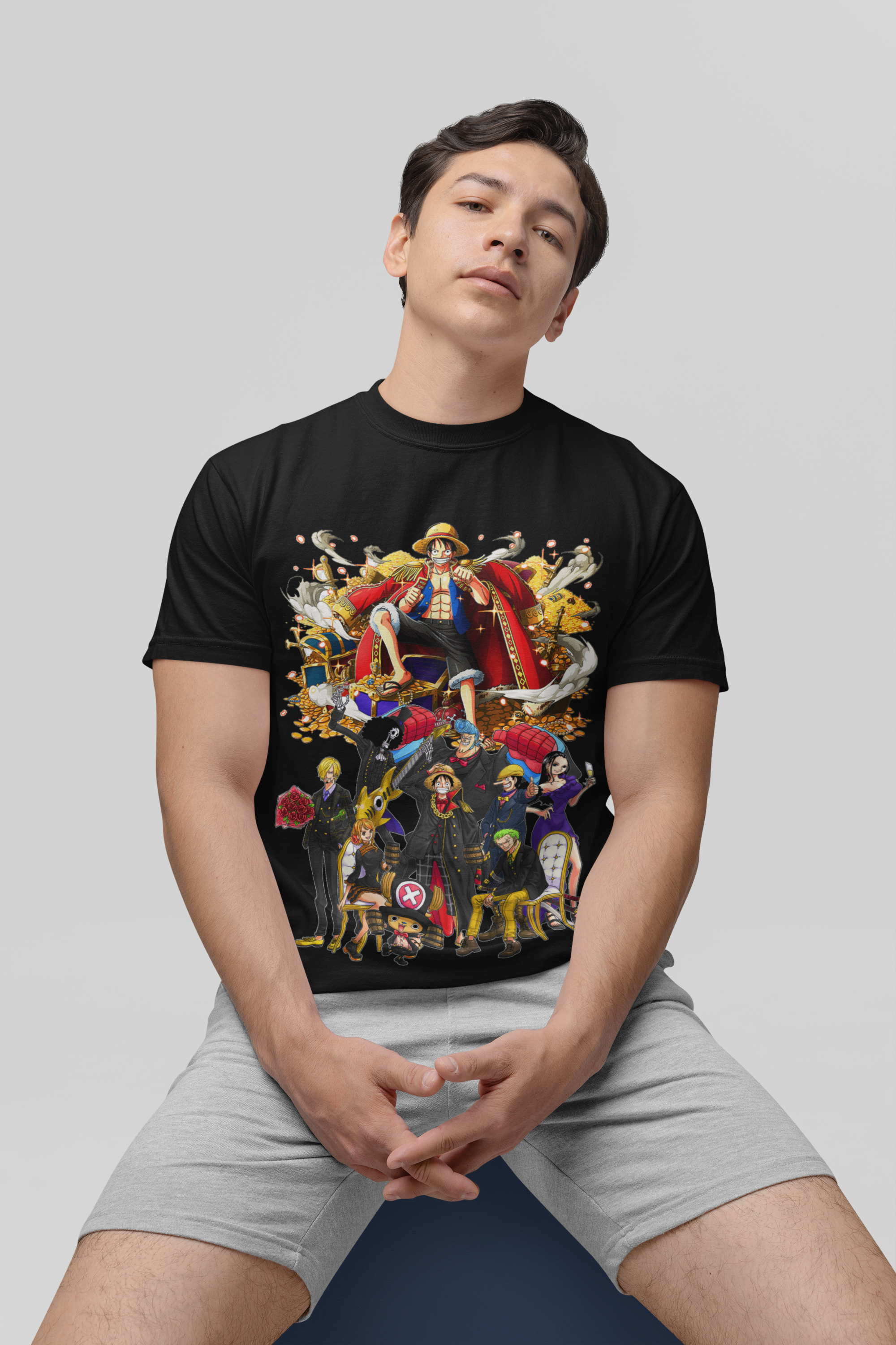 One Piece  Unisex Regular fit Tshirt, Anime Graphic T-shirt, Black, Cotton, Anime Print (OP-77)