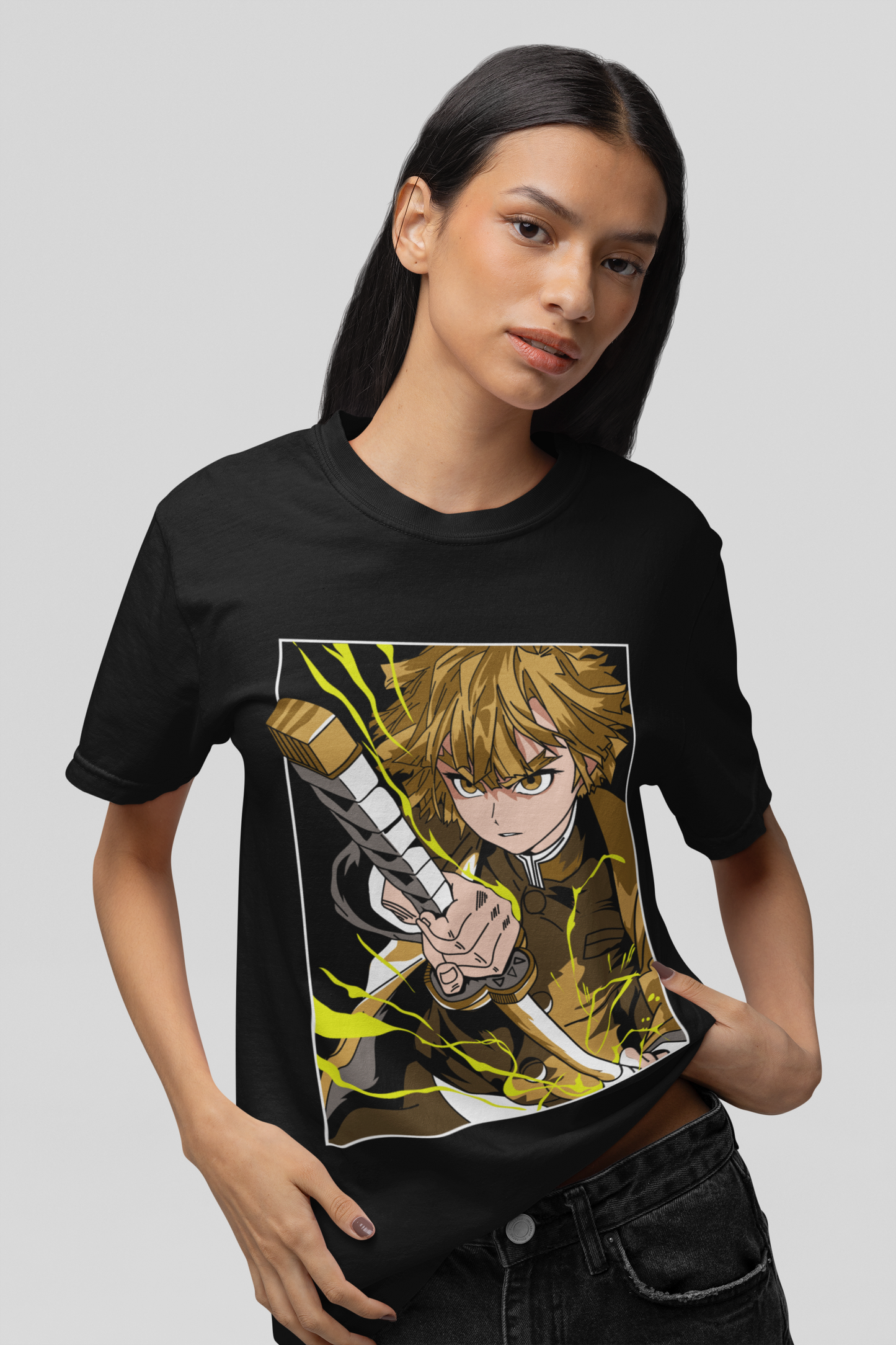 Zenitsu Demon Slayer Unisex Regular fit T-shirt, Anime Graphic T-shirt, Black, Cotton, Anime Print