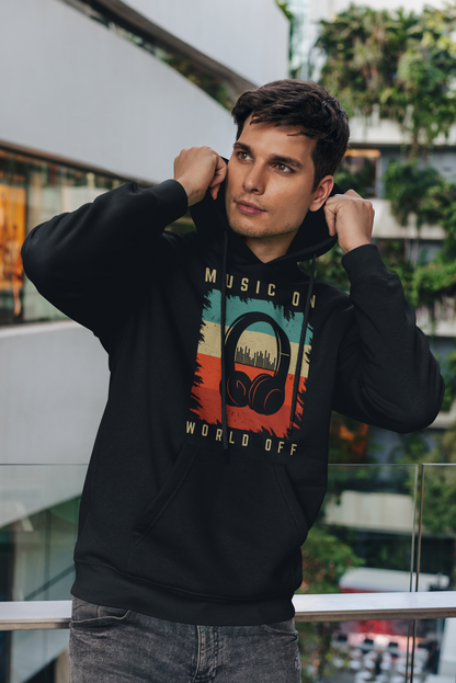 Music On, World Off - Stylish Black Hoodie