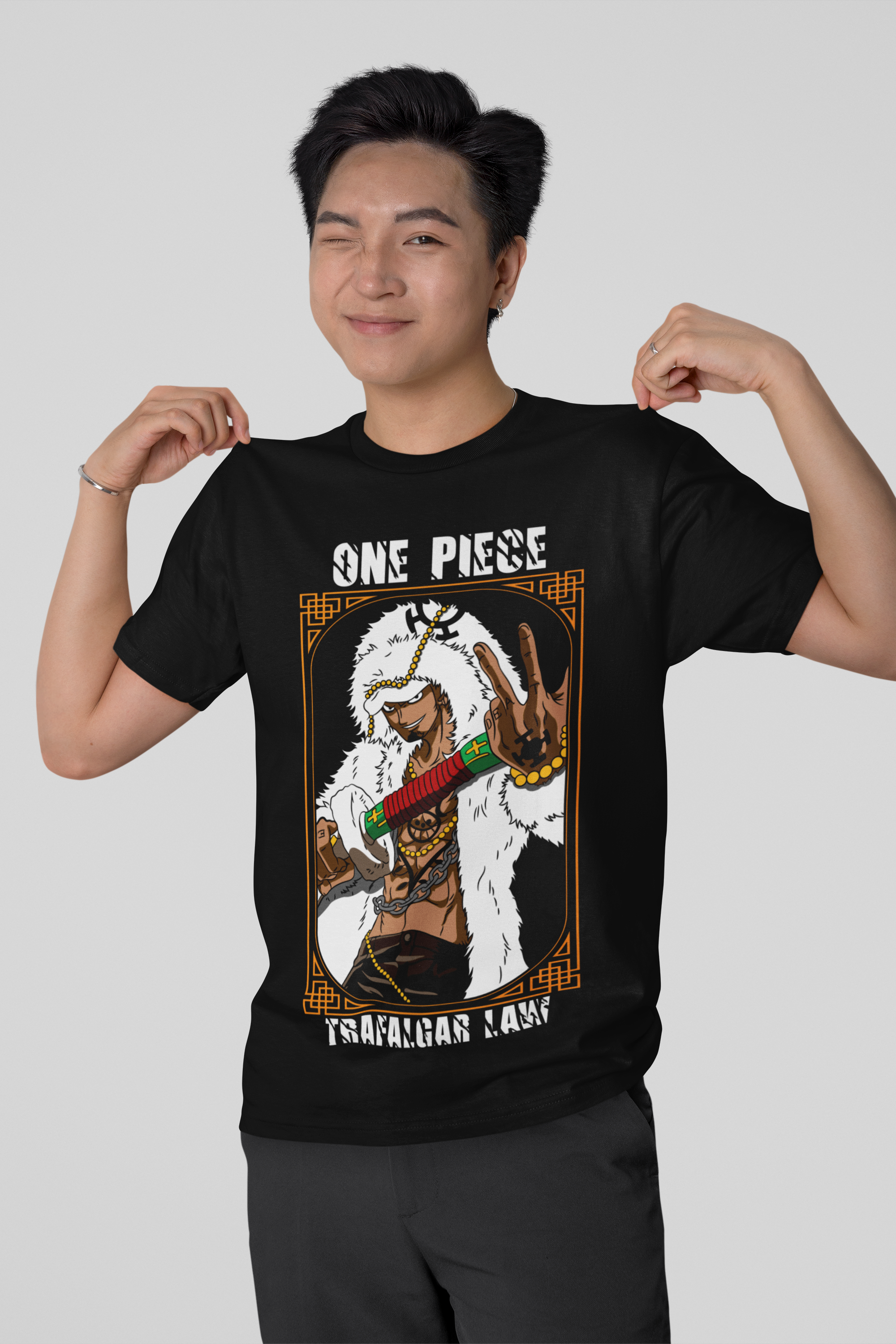 Trafalgar D. Water Law One Piece  Unisex Regular fit Tshirt, Anime Graphic T-shirt, Black, Cotton, Anime Print