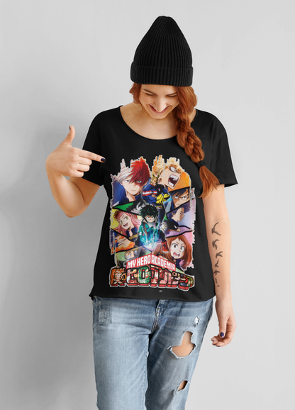 My Hero Academia Unisex Regular fit Tshirt, Anime Graphic T-shirt, Black, Cotton, Anime Print (MHA-55)
