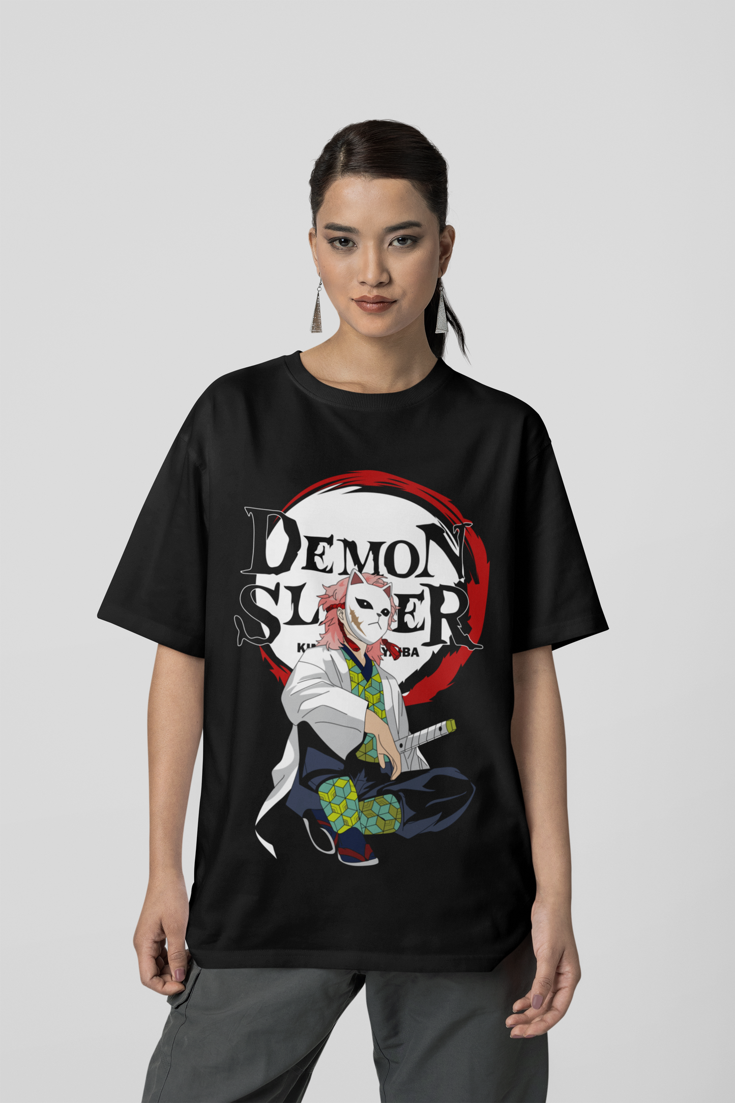 Demon Slayer Unisex Regular fit Tshirt, Anime Graphic T-shirt, Black, Cotton, Anime Print (D042)